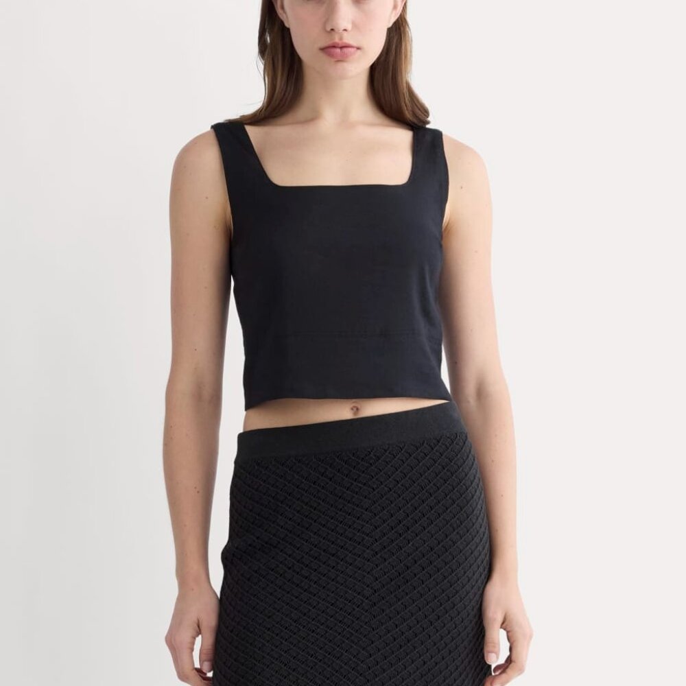 Everlane Women's Square Tank in Stretch Linen in Black, Size 0